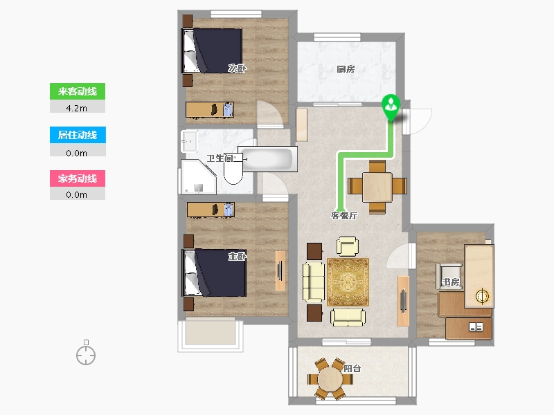 江苏省-南京市-中海原山中海原山D1户型85m²-69.30-户型库-动静线