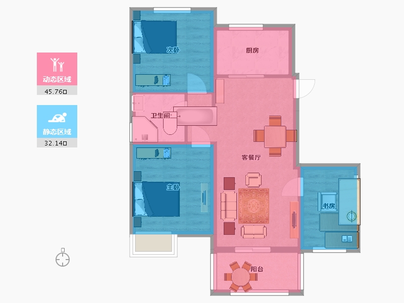 江苏省-南京市-中海原山中海原山D1户型85m²-69.30-户型库-动静分区