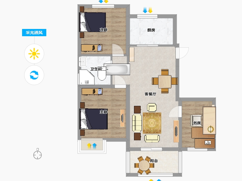 江苏省-南京市-中海原山中海原山D1户型85m²-69.30-户型库-采光通风