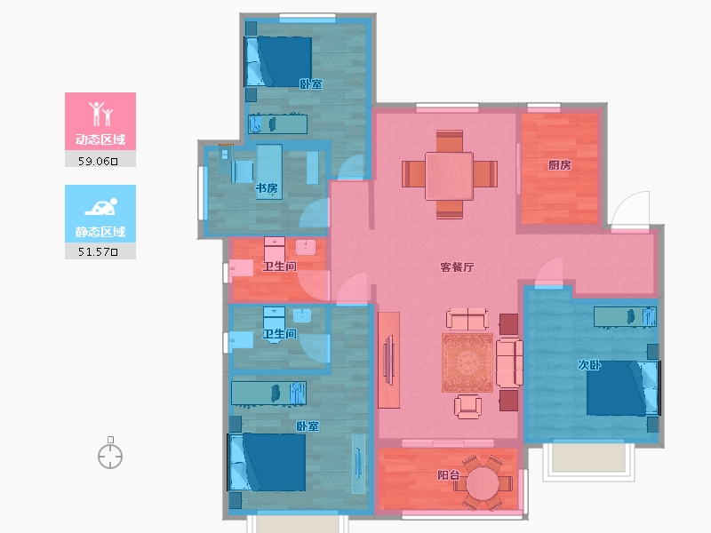 江苏省-南京市-中海原山9幢,10幢,14幢A1户型124m²-98.93-户型库-动静分区