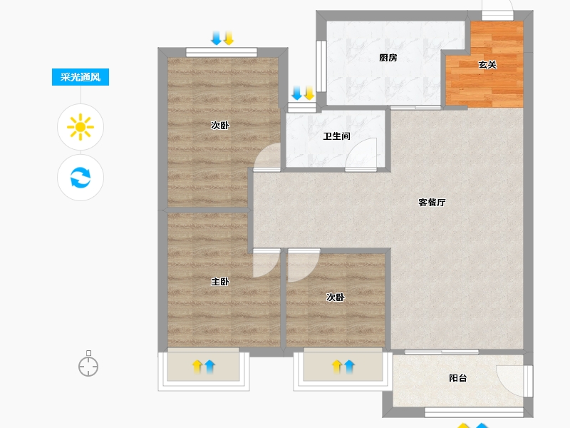 河南省-郑州市-金辉滨河云著18号楼,19号楼96m²-69.46-户型库-采光通风