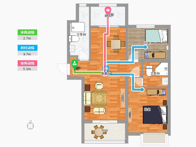 江苏省-南京市-中海原山中海原山B2户型87m²-69.00-户型库-动静线