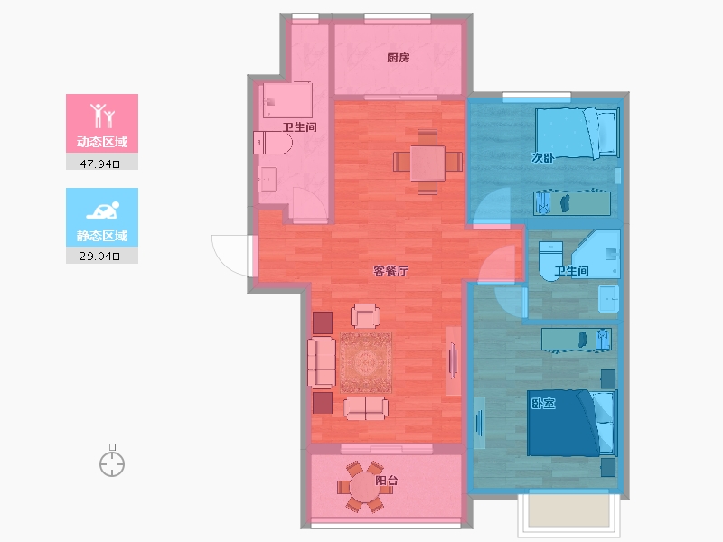 江苏省-南京市-中海原山中海原山B2户型87m²-69.00-户型库-动静分区