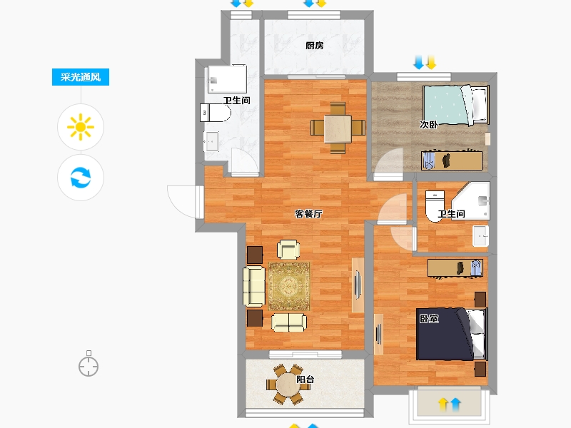 江苏省-南京市-中海原山中海原山B2户型87m²-69.00-户型库-采光通风