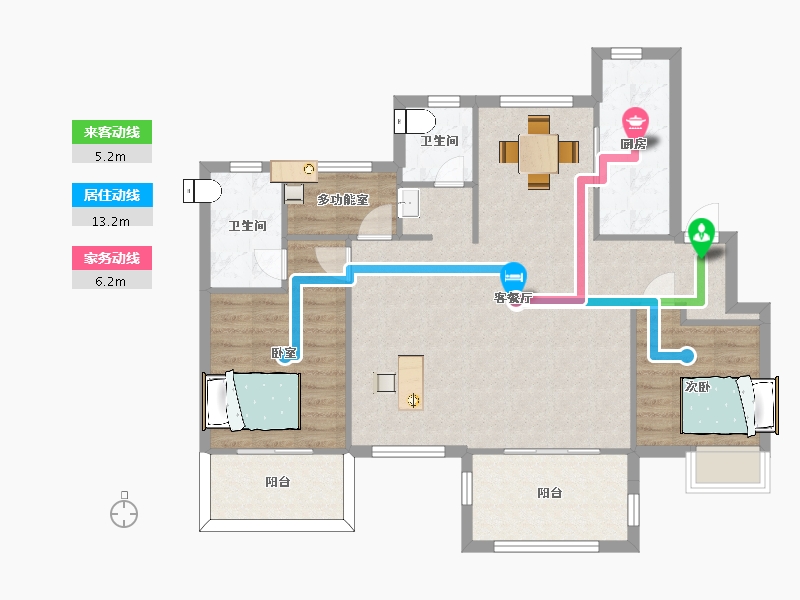 江苏省-南京市-北京城建西华龙樾120㎡-96.00-户型库-动静线