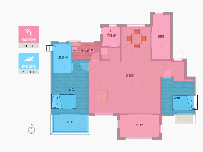 江苏省-南京市-北京城建西华龙樾120㎡-96.00-户型库-动静分区