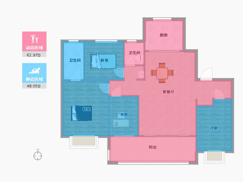 江苏省-南京市-中建熙元府13幢,8幢,9幢128㎡-102.00-户型库-动静分区