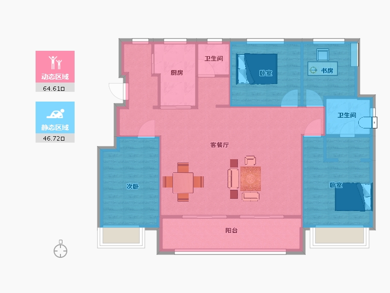 江苏省-南京市-江山大境B-03幢F3户型128m²-101.99-户型库-动静分区