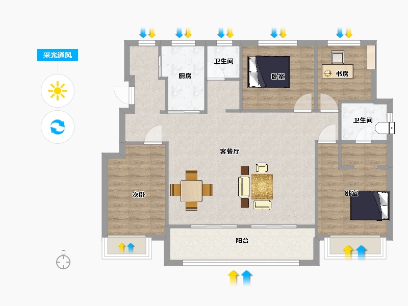 江苏省-南京市-江山大境B-03幢F3户型128m²-101.99-户型库-采光通风