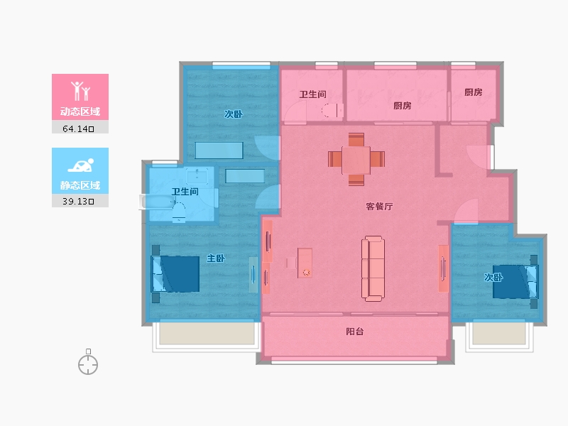 江苏省-南京市-江山大境A-03幢,B-04幢E2户型119m²-94.99-户型库-动静分区