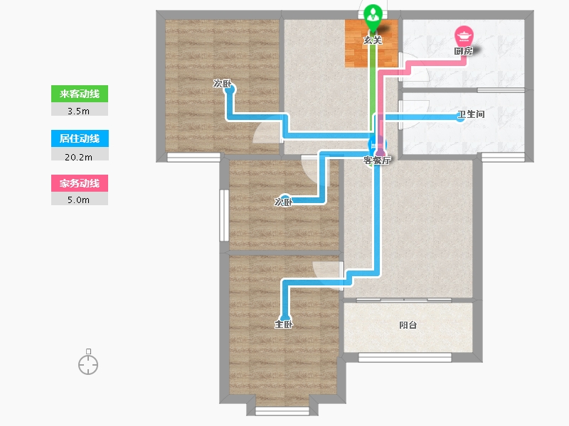 河南省-郑州市-九龙新城1号楼,8号楼91m²-72.80-户型库-动静线