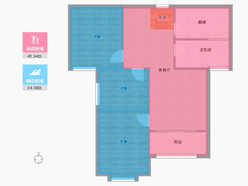 河南省-郑州市-九龙新城1号楼,8号楼91m²-72.80-户型库-动静分区