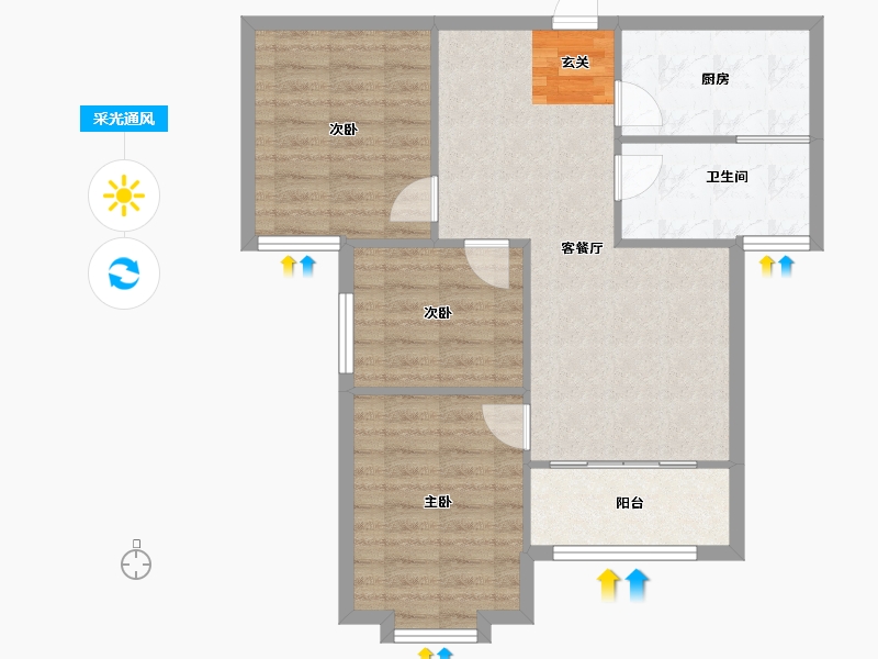 河南省-郑州市-九龙新城1号楼,8号楼91m²-72.80-户型库-采光通风