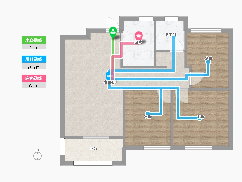 湖南省-长沙市-绿地香树花城26号楼建面89㎡-65.01-户型库-动静线