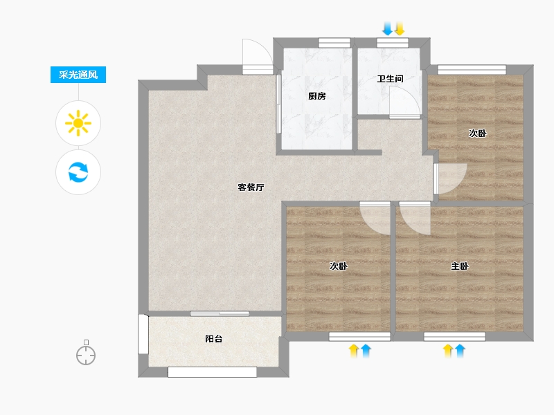 湖南省-长沙市-绿地香树花城26号楼建面89㎡-65.01-户型库-采光通风