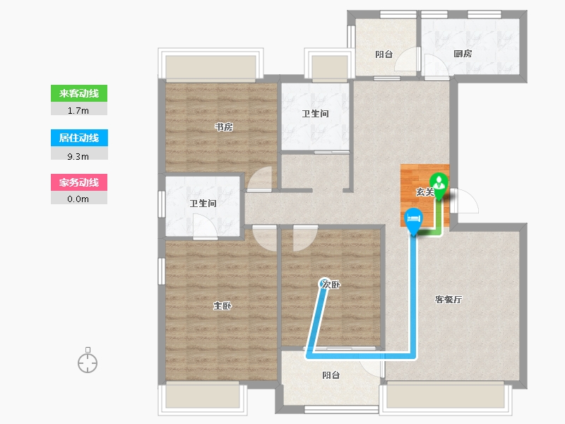 河南省-郑州市-居易西郡原著1号院50,57,69栋127m²-101.60-户型库-动静线