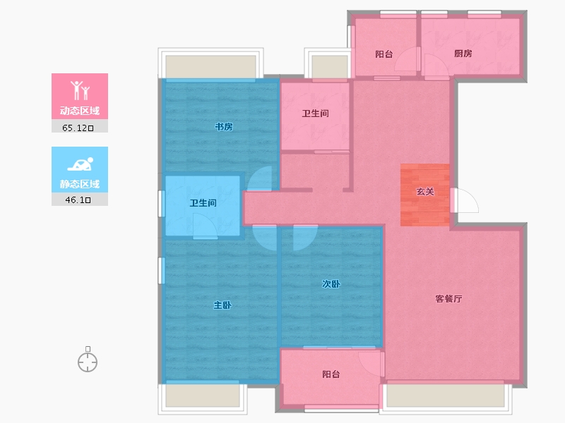 河南省-郑州市-居易西郡原著1号院50,57,69栋127m²-101.60-户型库-动静分区