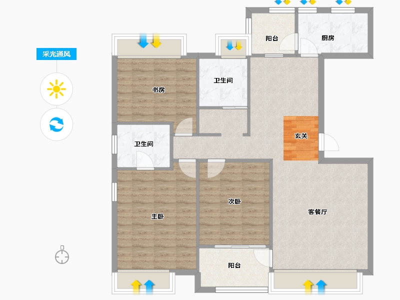 河南省-郑州市-居易西郡原著1号院50,57,69栋127m²-101.60-户型库-采光通风