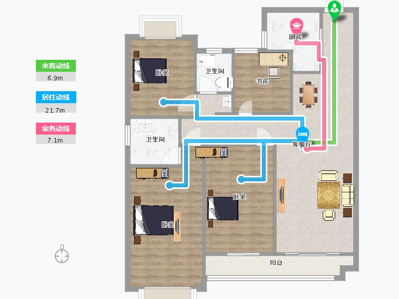 江苏省-南京市-雅居乐雅尊府3幢,5幢C户型140m²-112.00-户型库-动静线