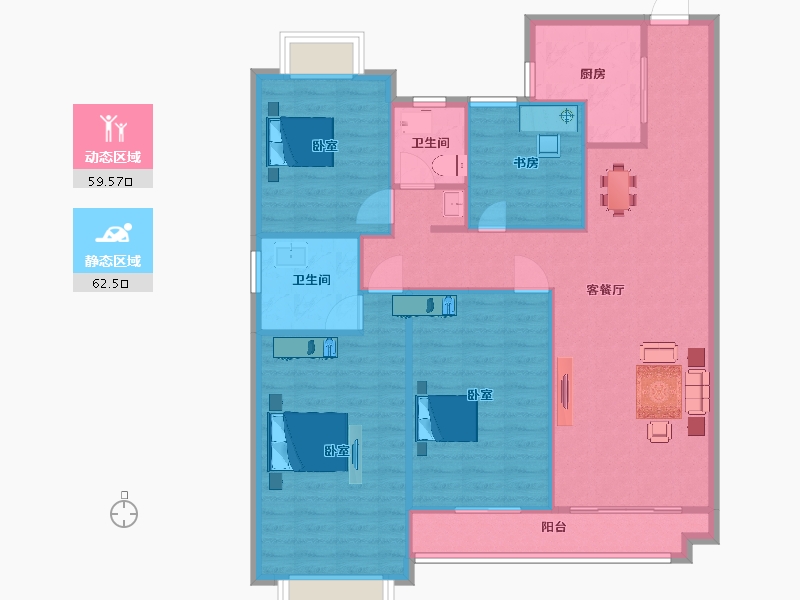 江苏省-南京市-雅居乐雅尊府3幢,5幢C户型140m²-112.00-户型库-动静分区