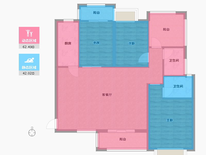 湖南省-长沙市-南璟滨江书苑119㎡-94.59-户型库-动静分区