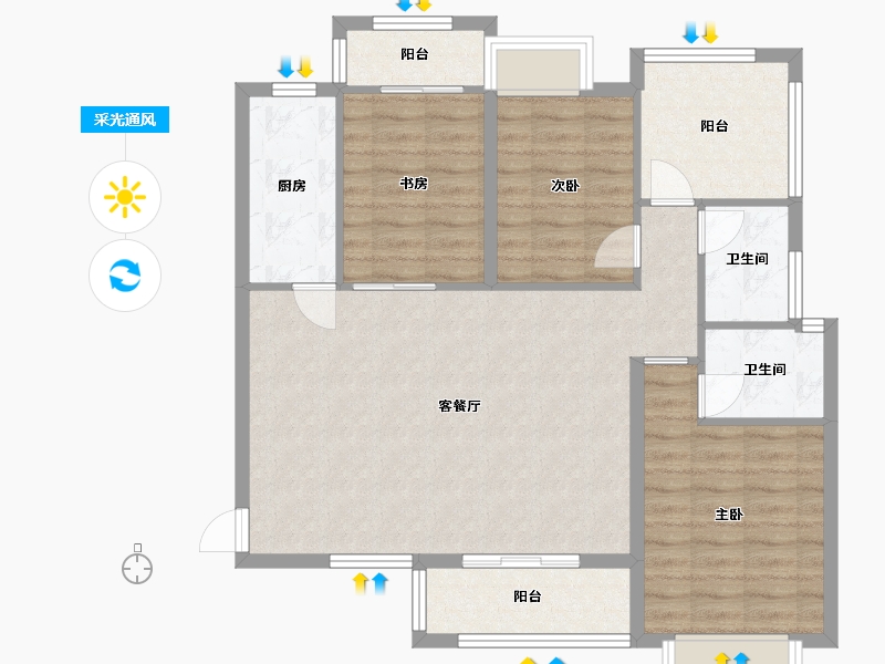 湖南省-长沙市-南璟滨江书苑119㎡-94.59-户型库-采光通风