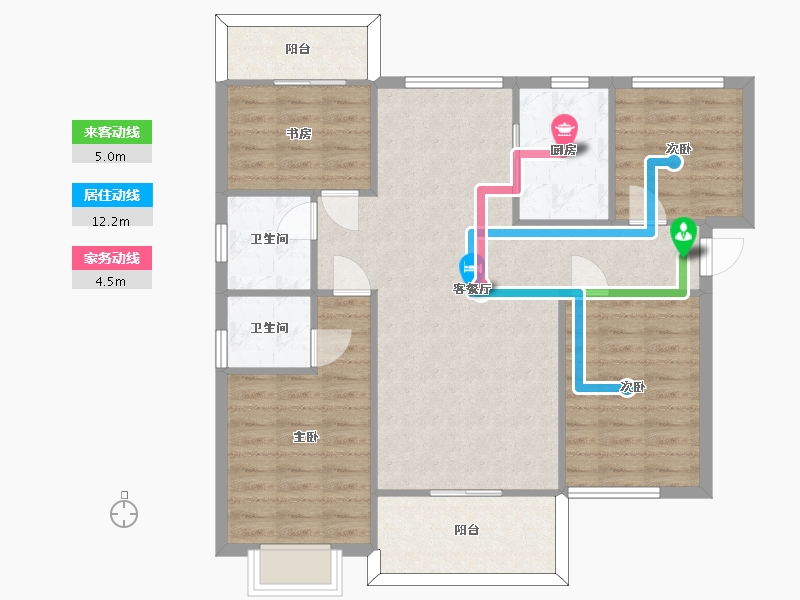 湖南省-长沙市-美的翰城3栋建面127㎡-96.72-户型库-动静线