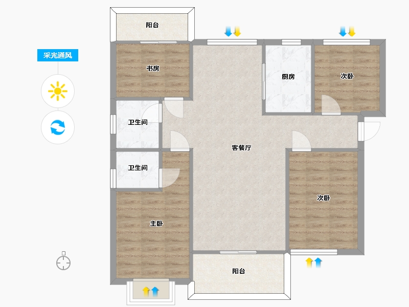 湖南省-长沙市-美的翰城3栋建面127㎡-96.72-户型库-采光通风