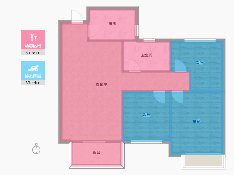 湖南省-长沙市-绿城高尔夫小镇1栋建面97㎡-77.60-户型库-动静分区