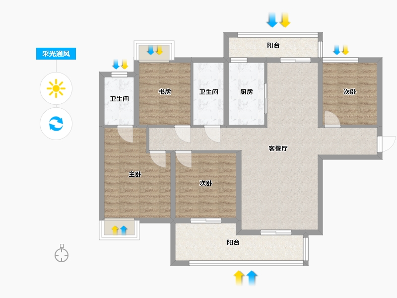 湖南省-长沙市-嘉宇北部湾B区7栋建面139㎡-104.02-户型库-采光通风