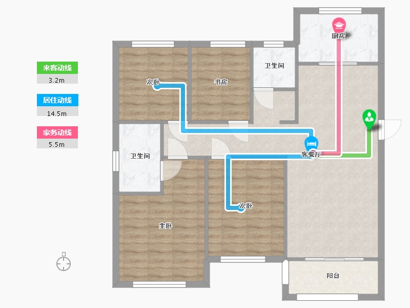 湖南省-长沙市-绿地香树花城23号楼,24号楼,25号楼,32号楼建面122㎡-91.37-户型库-动静线