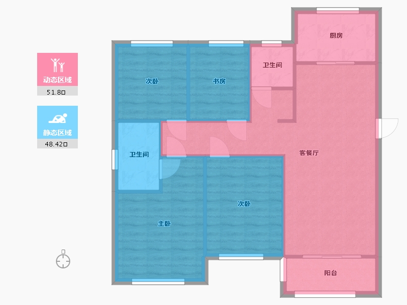 湖南省-长沙市-绿地香树花城23号楼,24号楼,25号楼,32号楼建面122㎡-91.37-户型库-动静分区