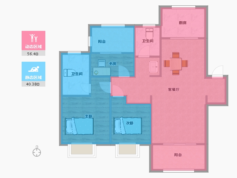 江苏省-南京市-印悦府3幢,1幢,2幢,4幢110m²-88.00-户型库-动静分区