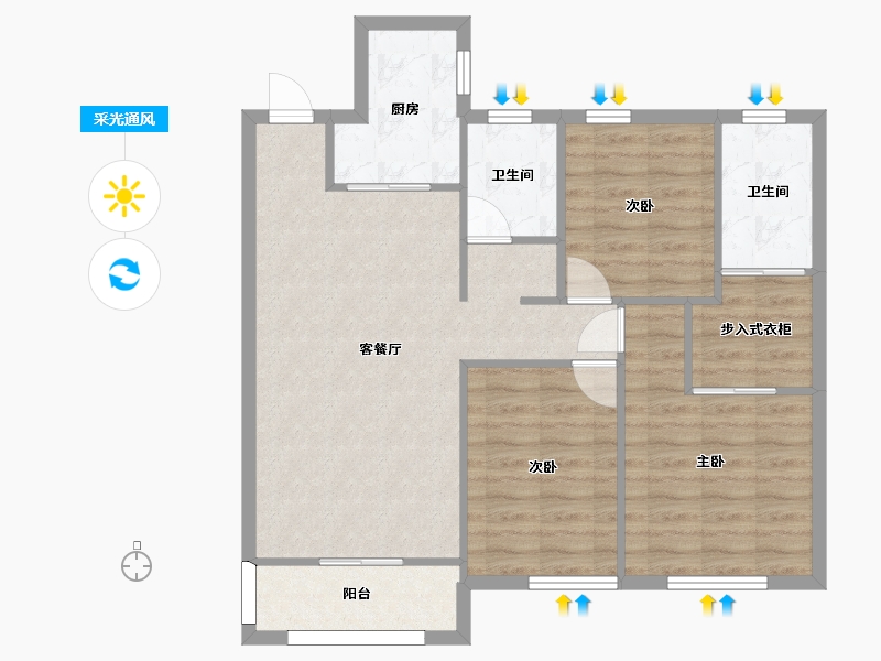 湖南省-长沙市-绿地香树花城23号楼,24号楼,25号楼,26号楼,32号楼建面112㎡-83.56-户型库-采光通风