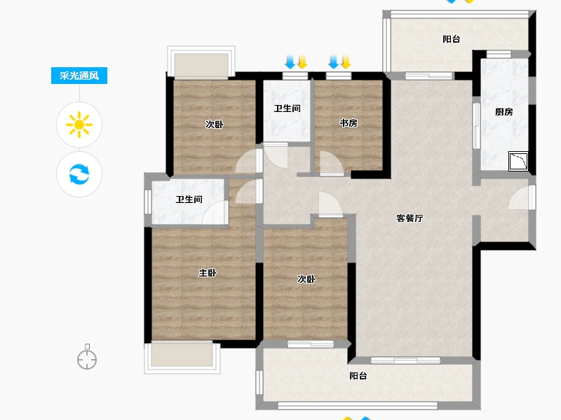 湖南省-长沙市-嘉宇北部湾B区6栋建面141㎡-108.65-户型库-采光通风