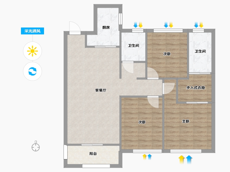 湖南省-长沙市-绿地香树花城建面111㎡-84.32-户型库-采光通风