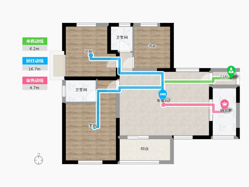 湖南省-长沙市-明发国际城建面108㎡-83.65-户型库-动静线