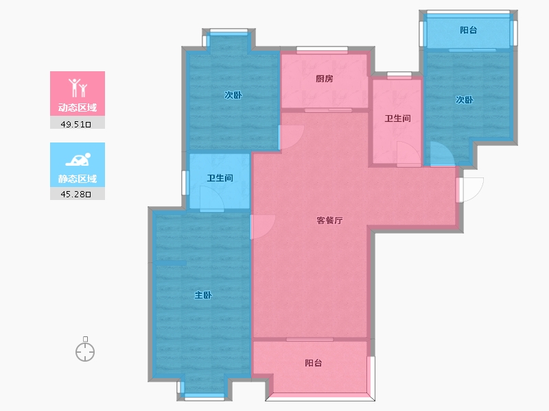 湖南省-长沙市-美的翰城1栋,1栋,2栋,3栋,5栋,5栋建面112㎡-85.94-户型库-动静分区