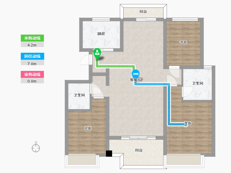 湖南省-长沙市-绿城高尔夫小镇1栋建面123㎡-96.14-户型库-动静线