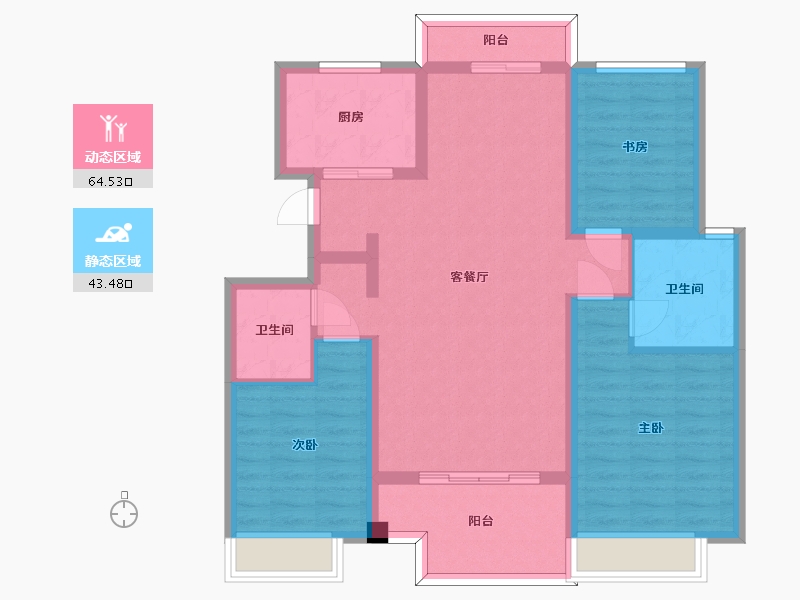 湖南省-长沙市-绿城高尔夫小镇1栋建面123㎡-96.14-户型库-动静分区