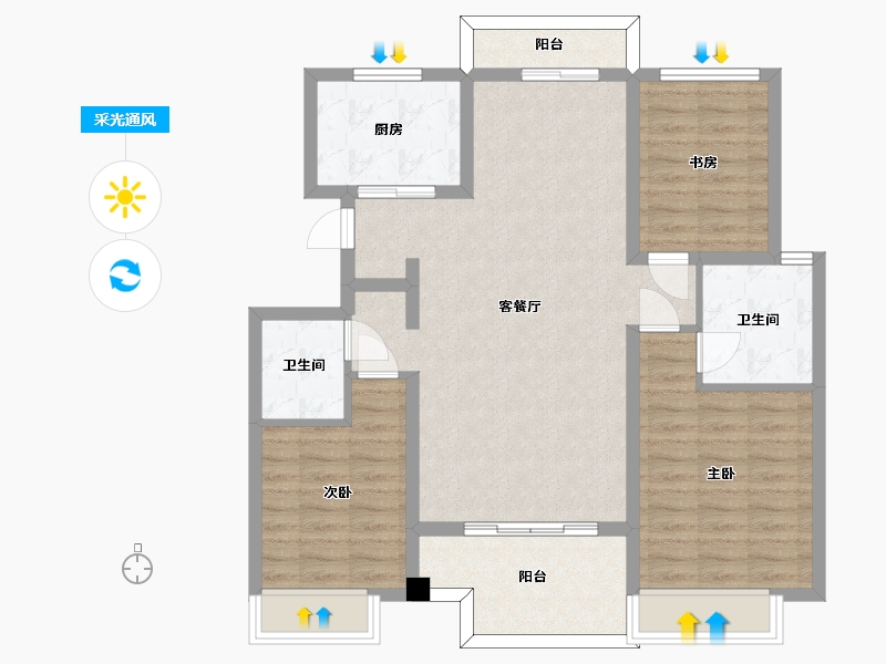 湖南省-长沙市-绿城高尔夫小镇1栋建面123㎡-96.14-户型库-采光通风