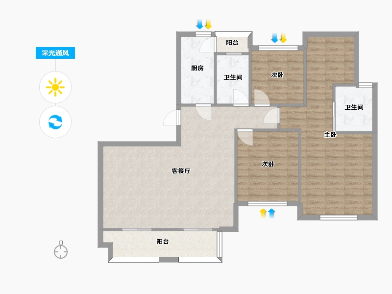 湖南省-长沙市-绿地香树花城23号楼,24号楼,25号楼建面135㎡-103.61-户型库-采光通风