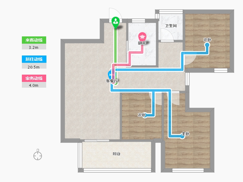 湖南省-长沙市-美的翰城1栋,1栋,2栋,3栋,5栋,5栋建面96㎡-70.07-户型库-动静线