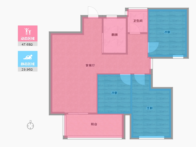 湖南省-长沙市-美的翰城1栋,1栋,2栋,3栋,5栋,5栋建面96㎡-70.07-户型库-动静分区