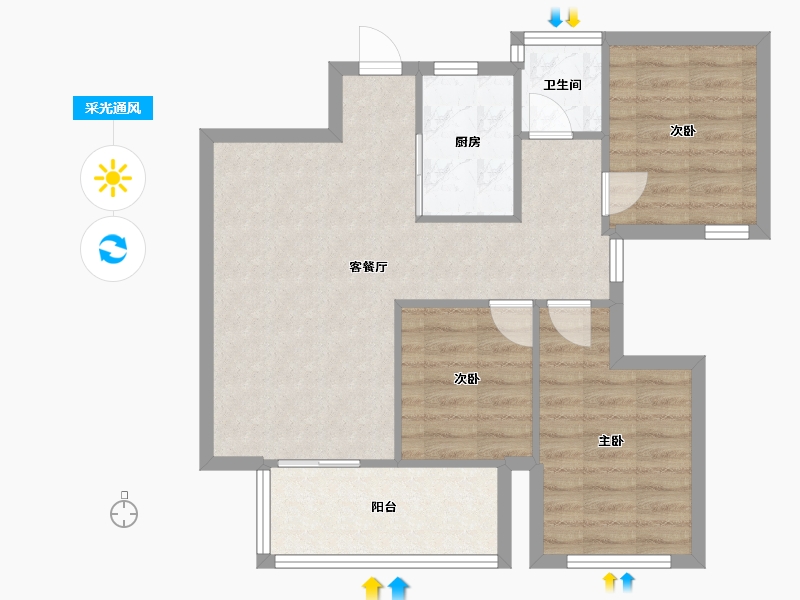 湖南省-长沙市-美的翰城1栋,1栋,2栋,3栋,5栋,5栋建面96㎡-70.07-户型库-采光通风