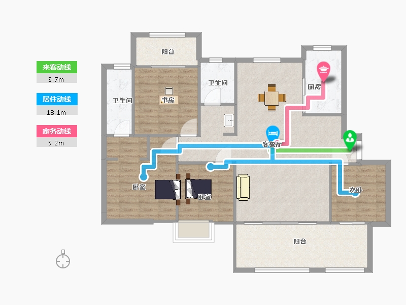 江苏省-南京市-荣盛昱龙府龙池御府6幢B户型138m²-110.40-户型库-动静线