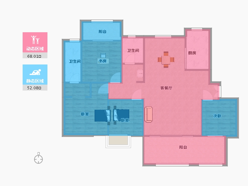 江苏省-南京市-荣盛昱龙府龙池御府6幢B户型138m²-110.40-户型库-动静分区