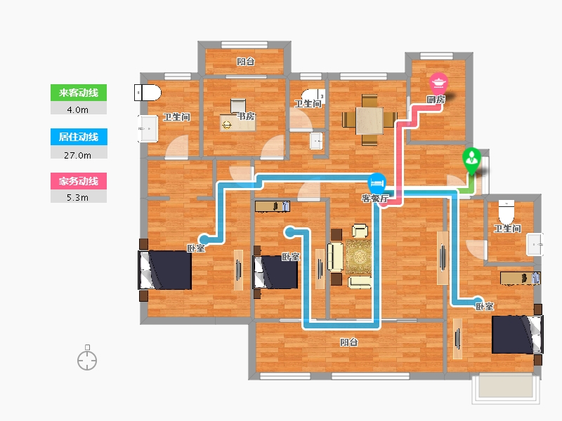 江苏省-南京市-荣盛昱龙府龙池御府C户型147m²-116.99-户型库-动静线