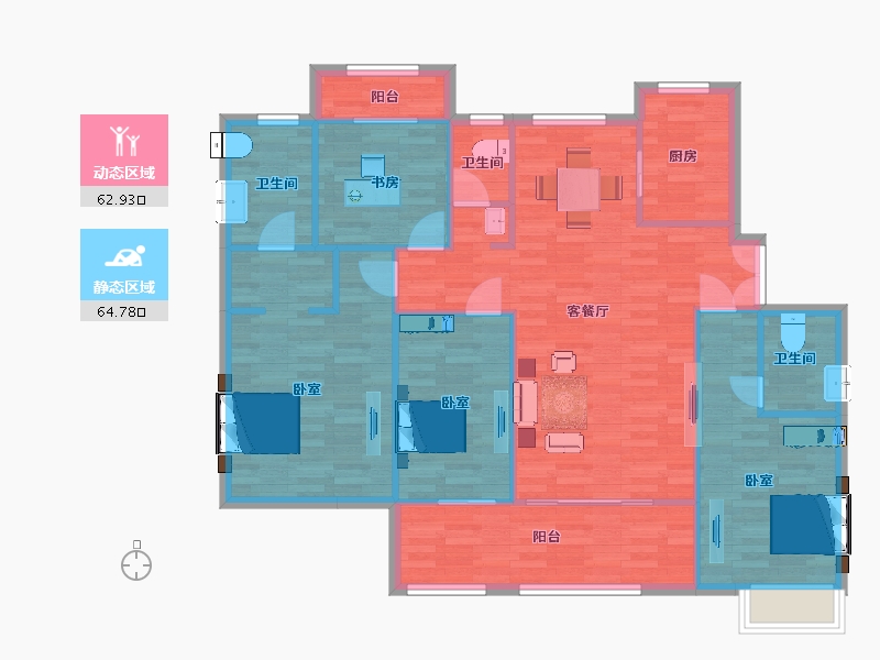 江苏省-南京市-荣盛昱龙府龙池御府C户型147m²-116.99-户型库-动静分区