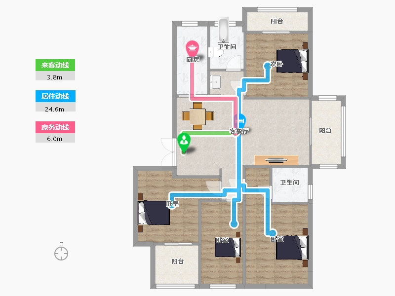 江苏省-南京市-荣盛昱龙府龙池御府D1户型138m²-110.39-户型库-动静线